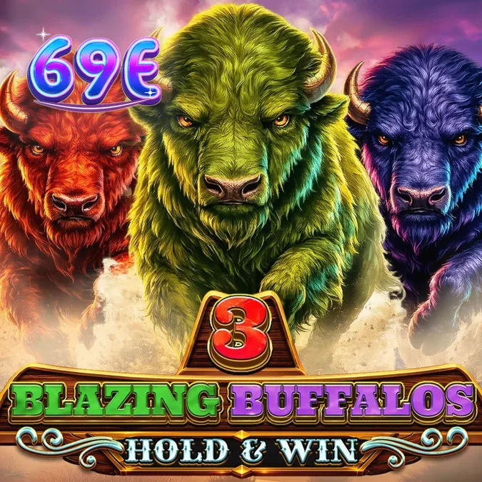Cenário de deserto neon com búfalos místicos no slot 3 Blazing Buffalos: Hold & Win